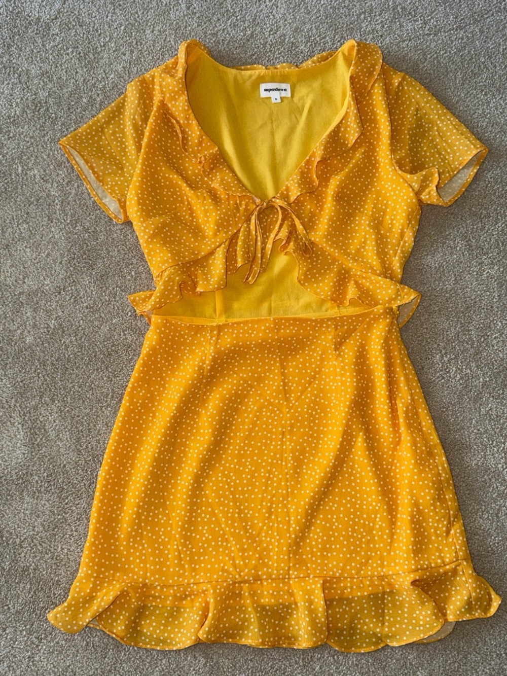 Superdown Yellow Polka Dot Mini Dress with Ruffles
